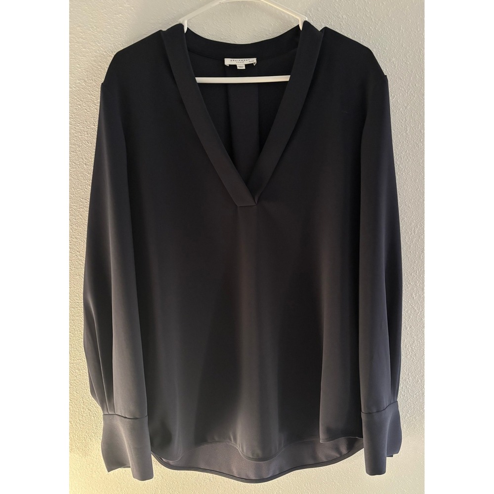 Equipment Femme‎ Shirt Women's XL Black V-Neck Blouse Classic Neutral Career